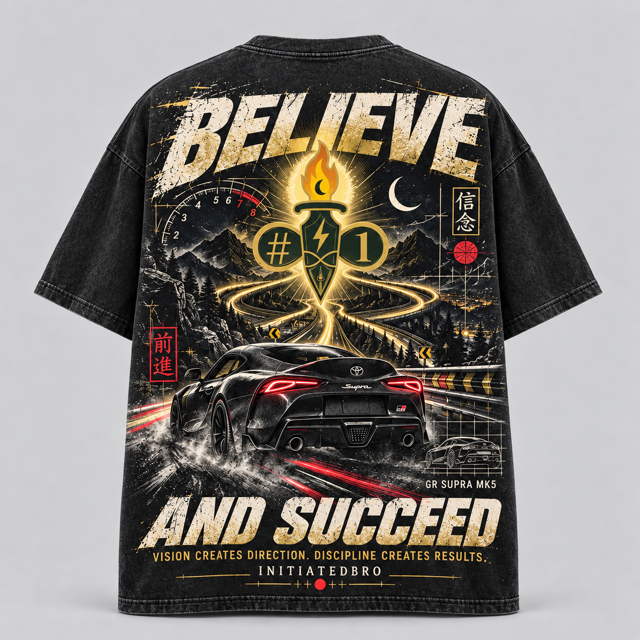 Believe and succeed graphic tee, full back view