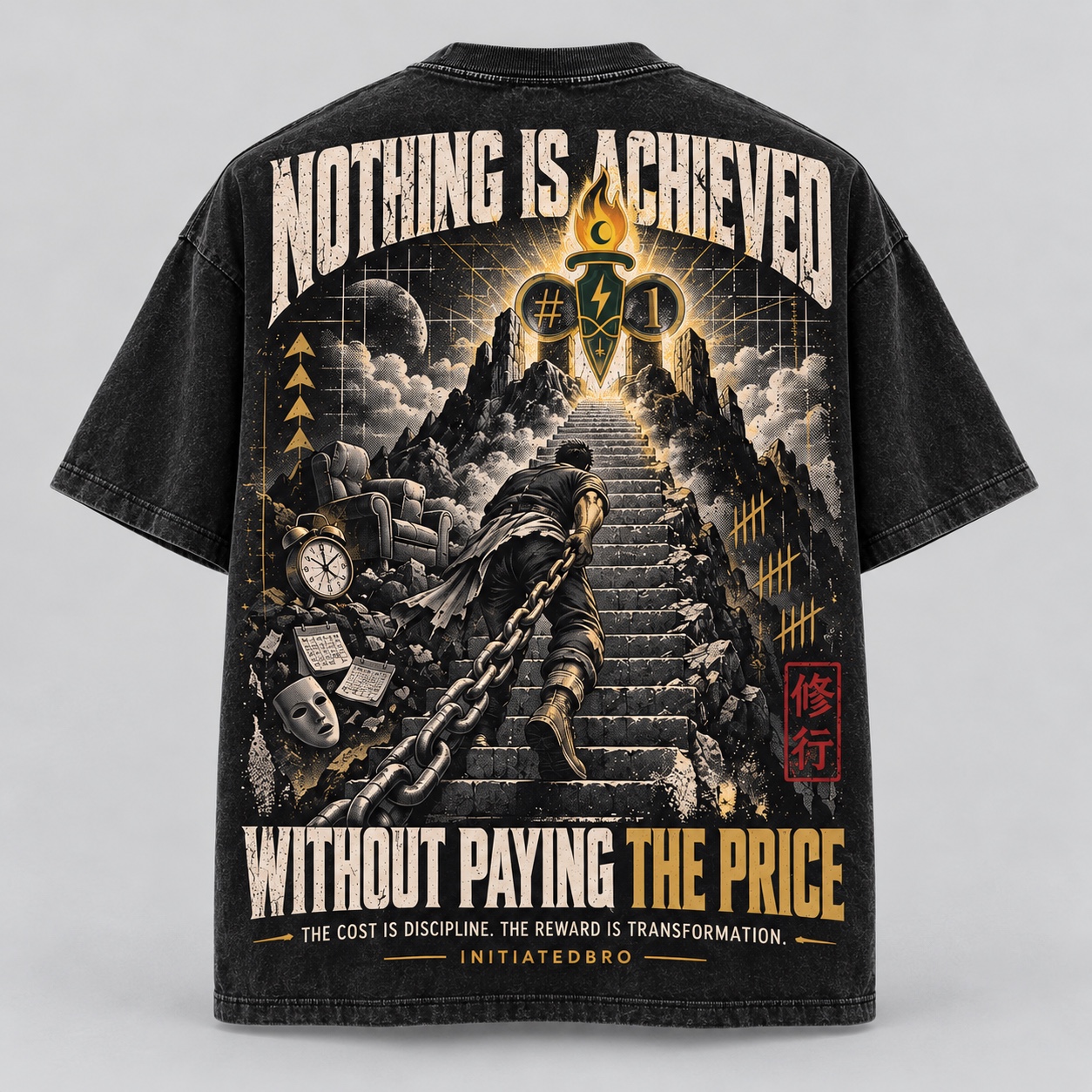 Nothing Is Achieved Without Paying the Price graphic tee, full back view